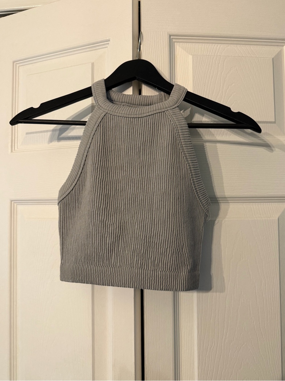 aerie Ribbed Halter Crop Tank Top - Light Gray